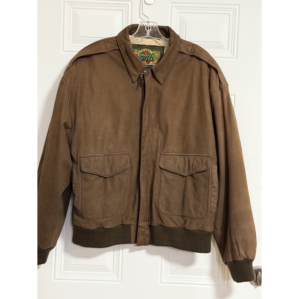 G-III Dark Brown Leather Bomber Jacket Suede-like SZ Medium Aviator - Picture 2 of 10